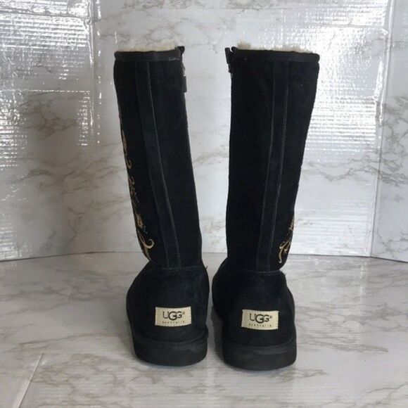 Ugg Australian Suede Embroidered black Sherling Lined winter boots size 7 - Picture 7 of 13